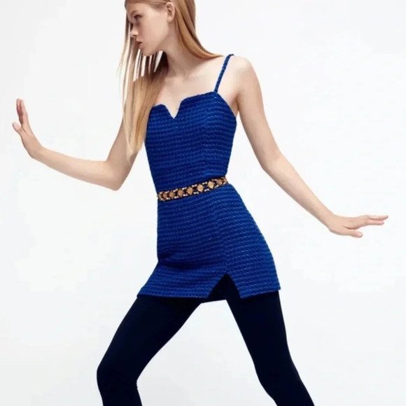 NWT ZARA Texture Tank Dress Blue Size Small - Picture 3 of 13